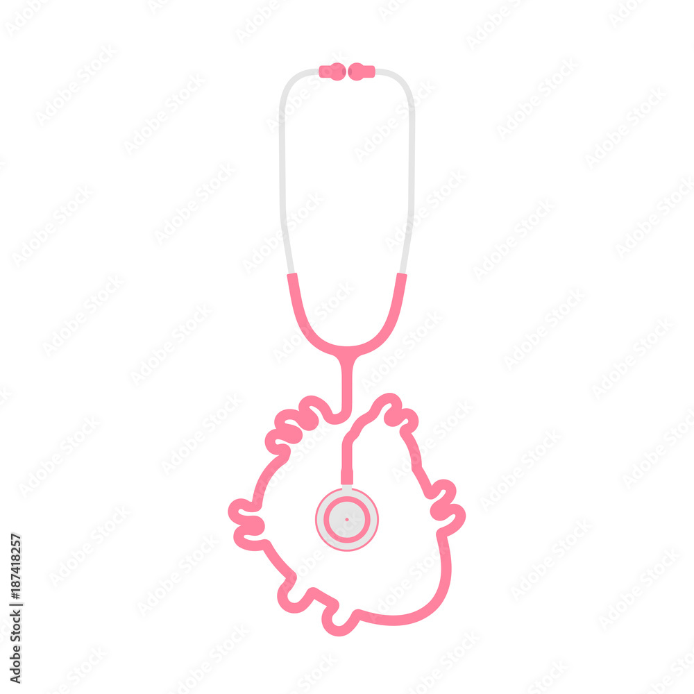 Stethoscope pink color and heart sign symbol shape made from cable flat design isolated on white background, with copy space Stethoscope pink color and heart sign symbol shape made from cable flat design isolated on white background, with copy space
