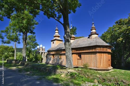 Ancient greek catholic wooden church in Radoszyce village, Bieszczady,Poland