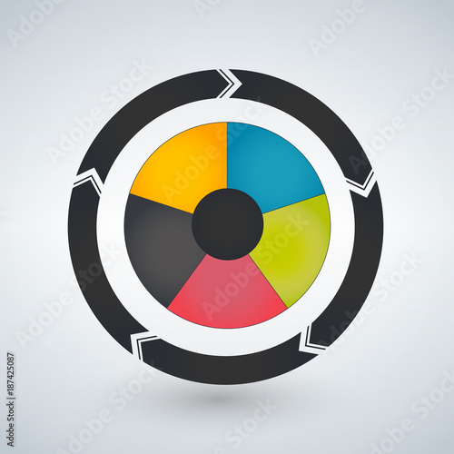 Round chart divided into 5 sectors. Modern infographic design template. Vector illustration for web presentation.