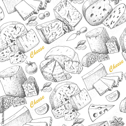 Seamless pattern with cheese products