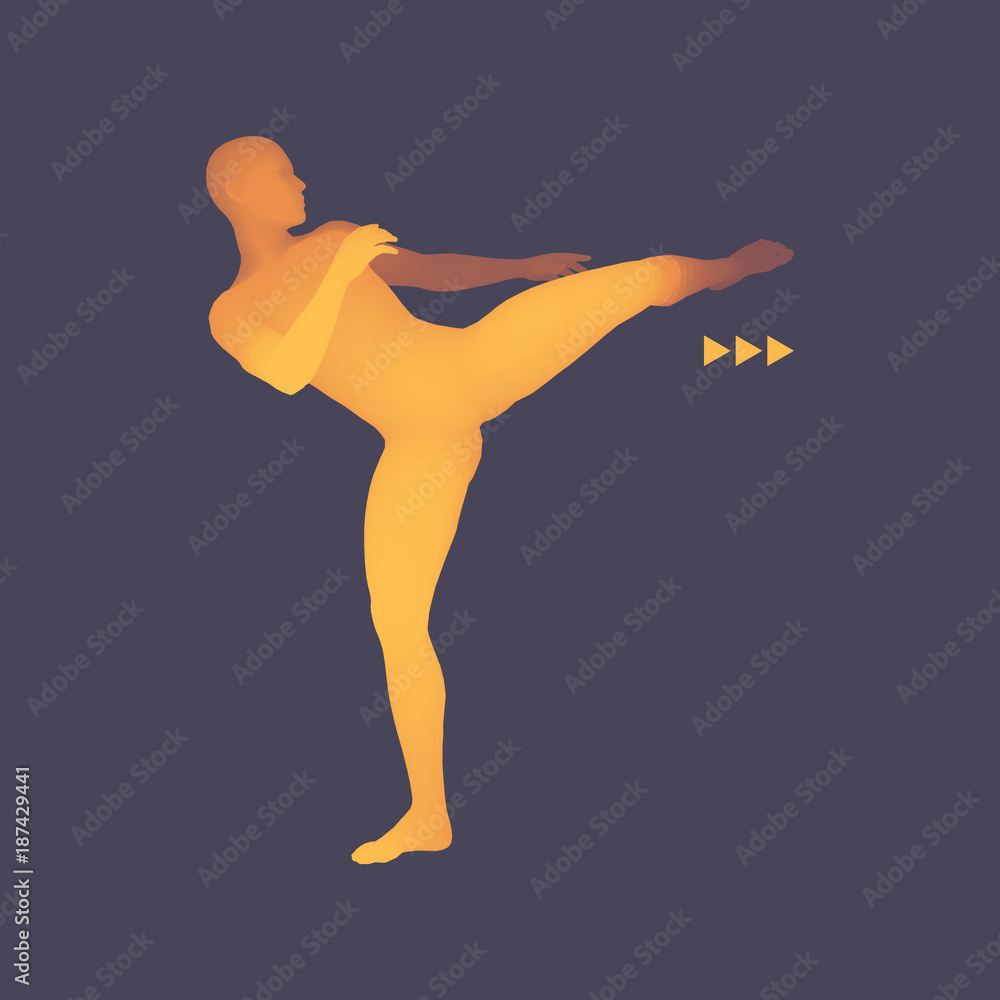 Fighter. Sports concept. 3D Model of Man. Human Body. Sport Symbol. Design Element. Vector Illustration. Fighter. Sports concept. 3D Model of Man. Human Body. Sport Symbol. Design Element. Vector Illustration.
