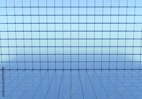 Blue tiles pattern background 3d illustration.