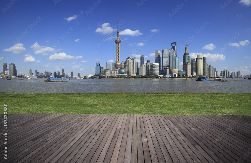 Shanghai bund landmark skyline of green concept in urban buildings