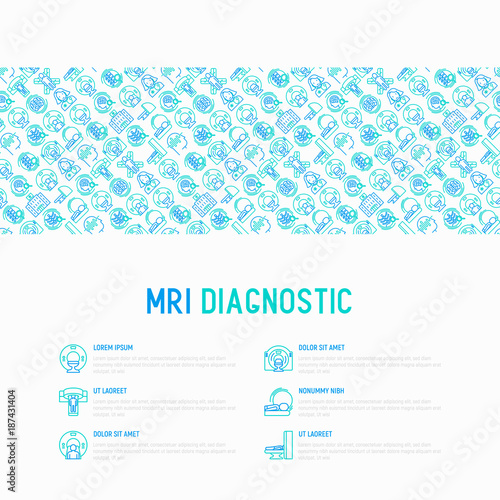 MRI diagnostics concept with thin line icons. Modern vector illustration of laboratory equipment for web page template, print media, banner.