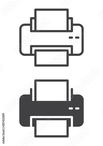 Printer icon, line and solid version, outline and filled vector sign, linear and full pictogram isolated on white. Symbol, logo illustration. Pixel perfect vector graphics