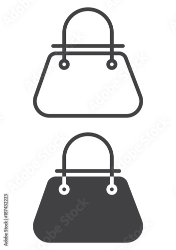 Womens handbag icon, line and solid version, outline and filled vector sign, linear and full pictogram isolated on white. Bag, purse symbol, logo illustration. Vector graphics