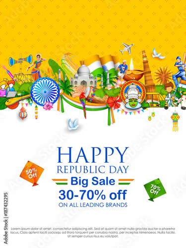 Tricolor banner with Indian flag for 26th January Happy Republic Day of India