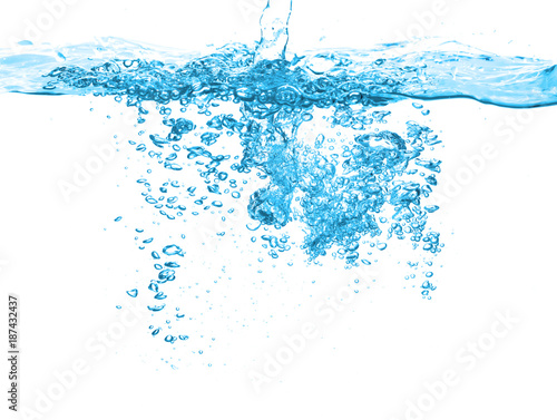 water jet with bubbles on white background