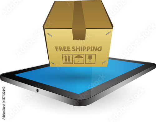 Vintage Paper Box on Tablet for Transportation Concept. Business, Technology and Transportation Concept, Vector Illustration EPS 10.