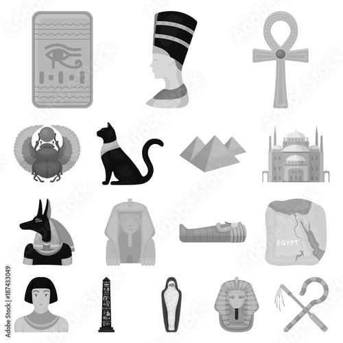 Ancient Egypt monochrome icons in set collection for design. The reign of Pharaoh vector symbol stock web illustration.