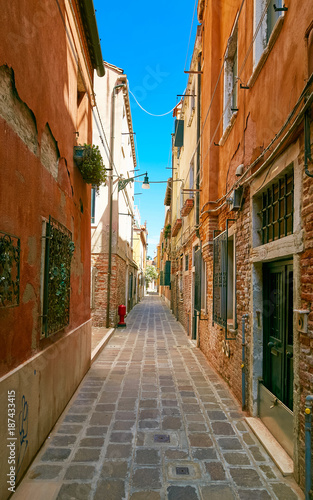 Venice  Italy - August 14  2017  The narrow cozy streets of Venice.