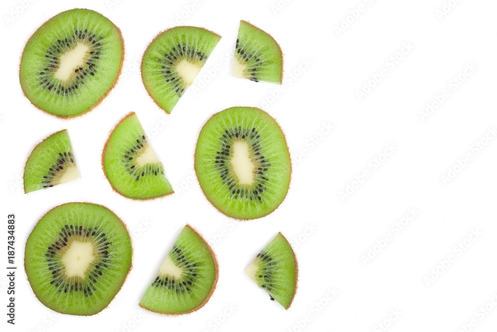 Fototapeta premium sliced kiwi fruit isolated on white background with copy space for your text. Flat lay pattern. Top view