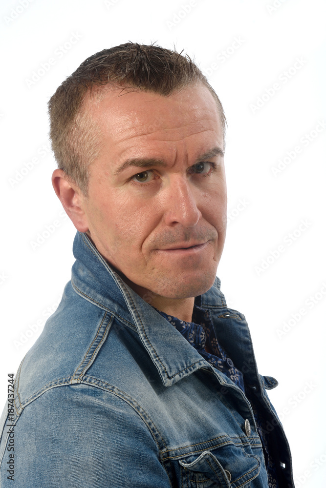 Obraz premium man with denim jacket on white background