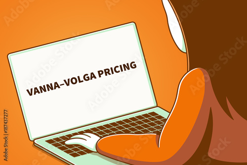 Woman looking at a laptop screen with the words vanna–volga pricing photo