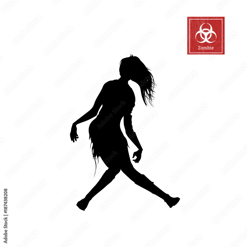 Black silhouette of women zombie on white background. Isolated image of ...