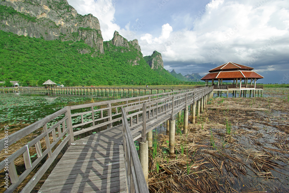 Wood Bridge at Sam-Roy-Yod Nation park ,Prachuapkhirikhan Province,South of Thailand
