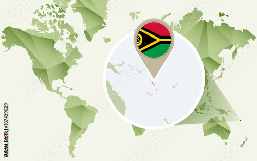 Infographic for Vanuatu, detailed map of Vanuatu with flag.