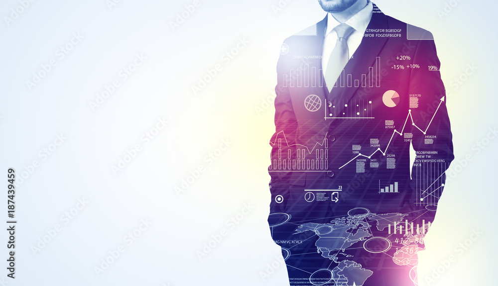 Man standing with graphs on the background Man standing with graphs on the background