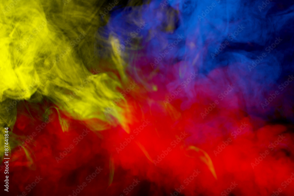 smoke, red, blue, yellow smoke, red, blue, yellow