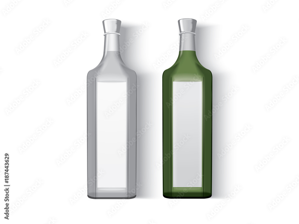 transparent glass bottle  on a white background mock up