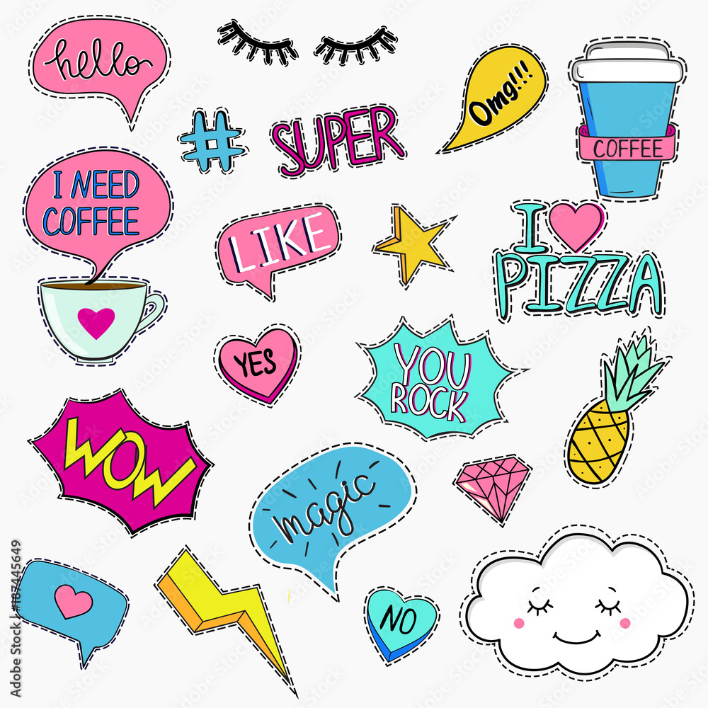 Naklejka premium Zestaw modnych naszywek