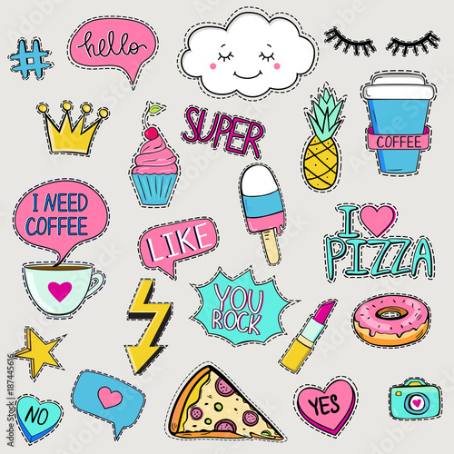 Set of cute trendy patches
