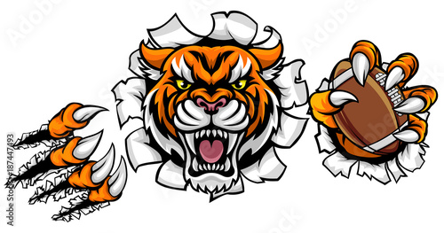 Tiger American Football Ball Breaking Background
