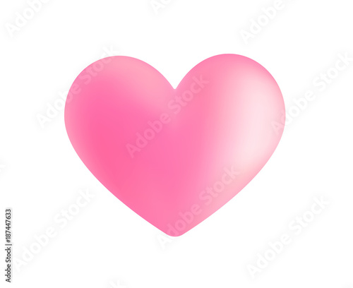 Realistic pink vector valentine heart in 3d style with glare on white background. Vector illustration