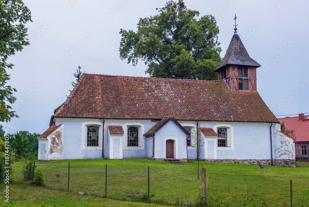 Old Evangelical Church in small Ransk village in Masuria region of Poland