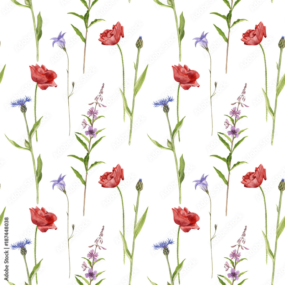 Fototapeta premium Seamless pattern with watercolor flowers