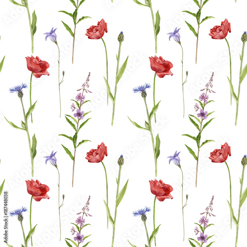 Seamless pattern with watercolor flowers