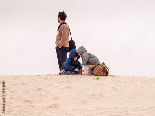 family at the desert