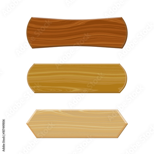 Various blank wooden signboard set. Isolated on white background. Vector illustration.