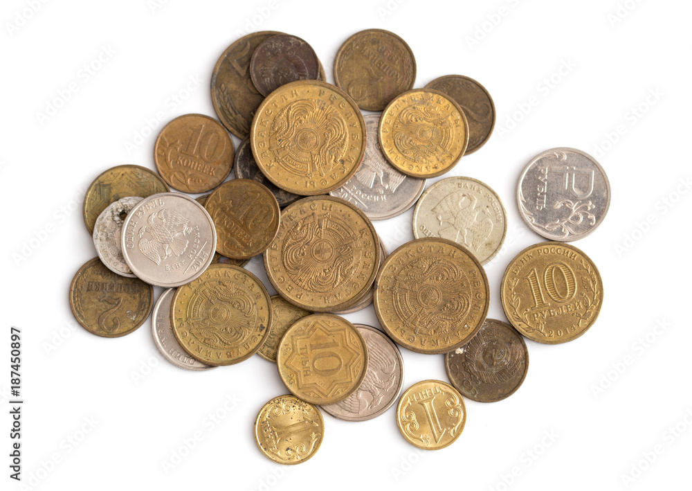 Old USSR coins on a white background Old USSR coins on a white background