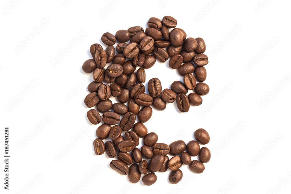 e from coffee beansisolated on a white background e from coffee beansisolated on a white background