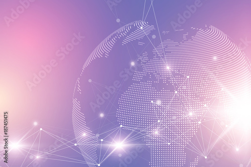Big data complex world globe. Graphic abstract background communication. Perspective backdrop of depth. Virtual minimal array with compounds. Digital data visualization. Vector illustration Big data.