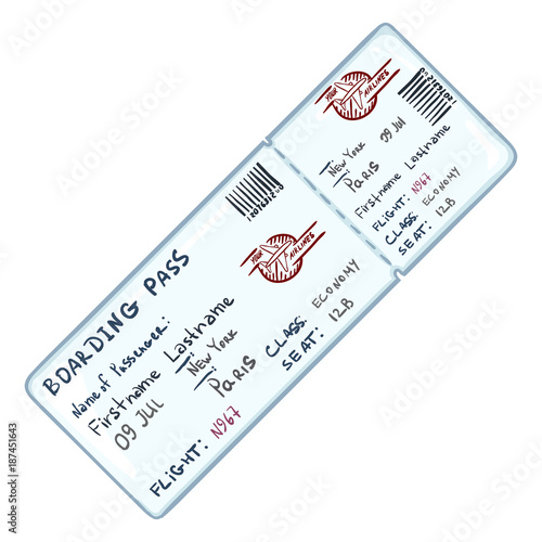 Vector Single Cartoon Blue Avia Ticket