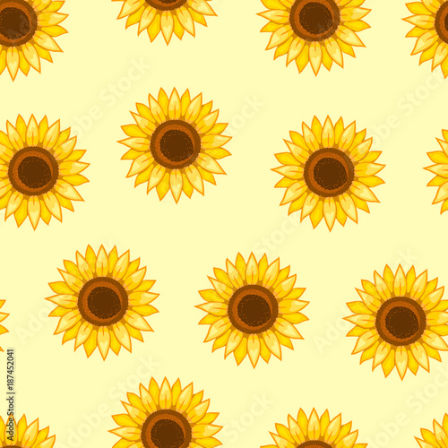 Fototapeta Naklejka Na Ścianę i Meble -  Sunflowers seamless pattern. Vector illustration.