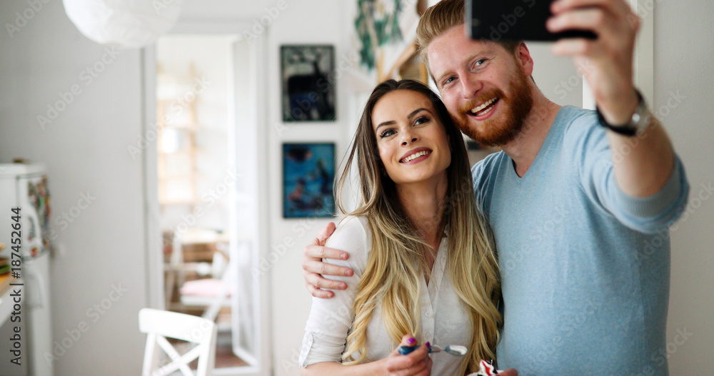 Pretty loving couple is making selfie Pretty loving couple is making selfie