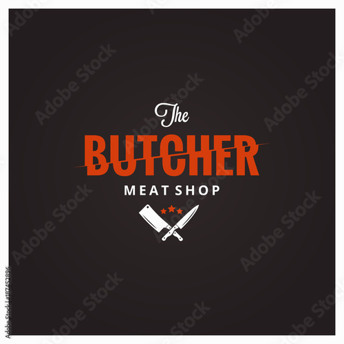 Butchery logo. Butcher meat shop with knife and cleaver