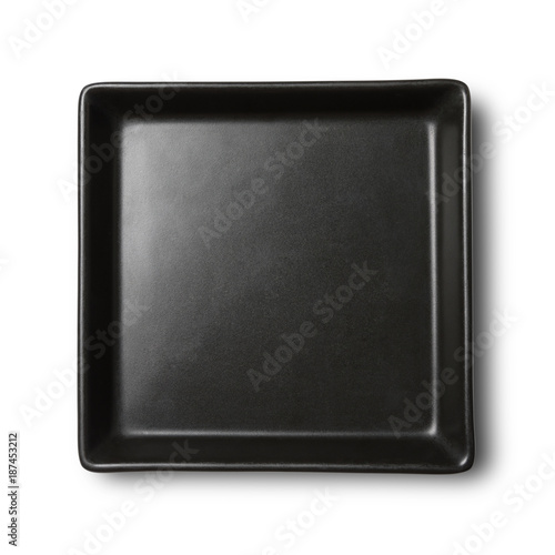 Simple black square porcelain plate and shadow with clipping path