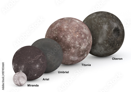 Fototapeta Naklejka Na Ścianę i Meble -  Uranus moons in size comparison with captions
