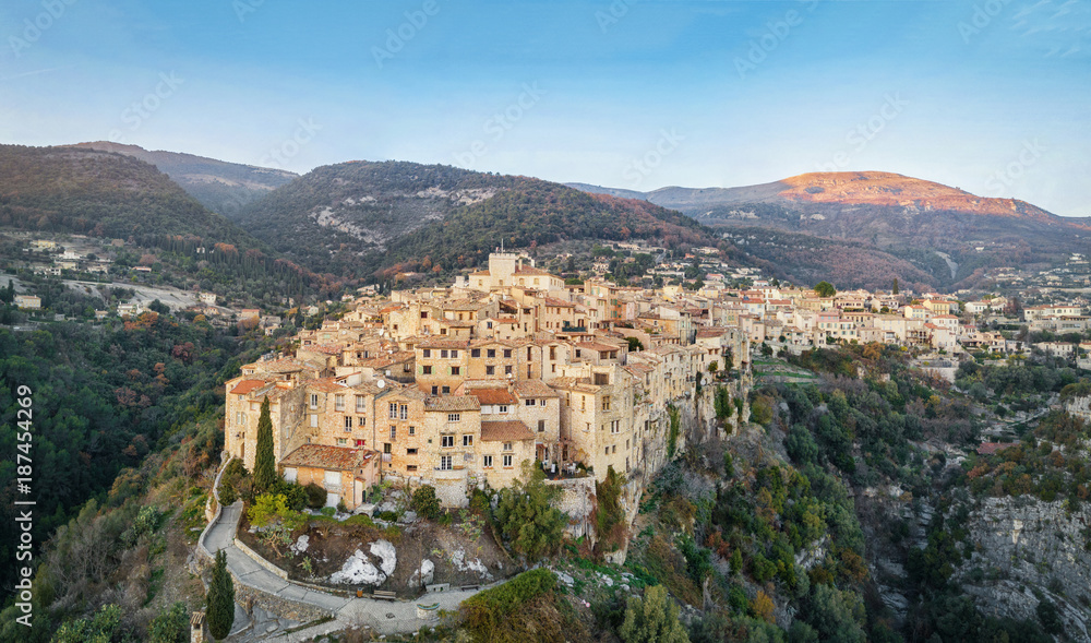 Aerial view of Tourrettes-sur-Loup - medieval mountain village in Alpes-Maritimes, France