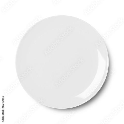 Simple circular porcelain plate isolated on whit  with clipping path