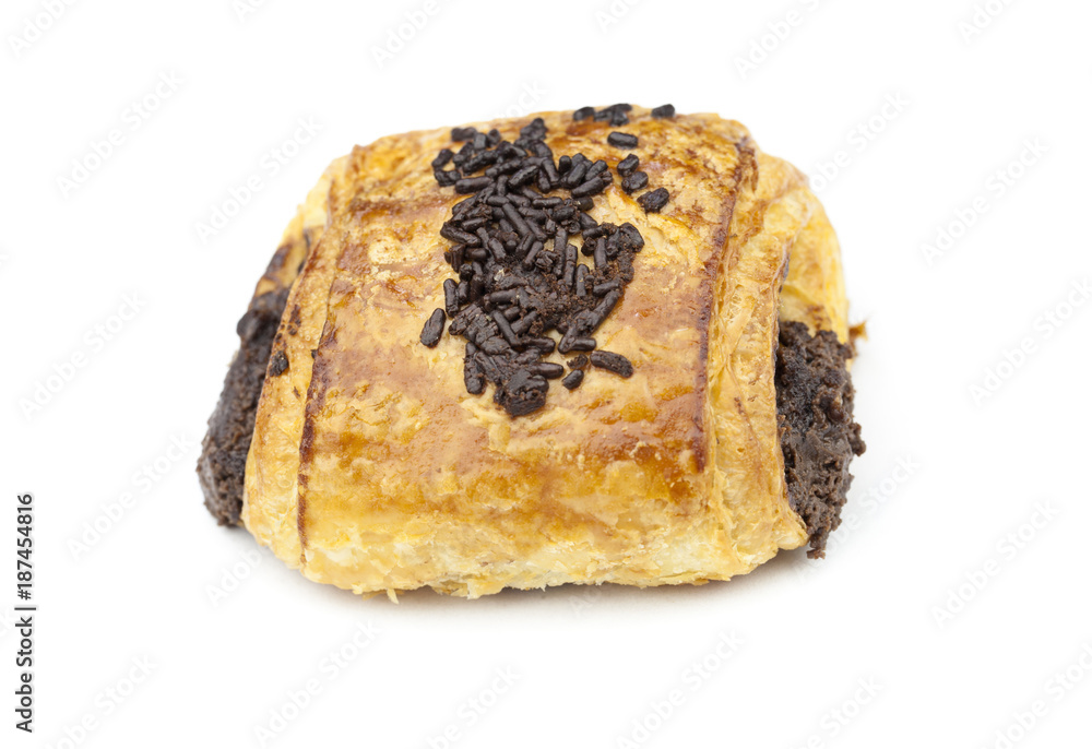 Fresh and tasty pain au chocolat isolated on white background Fresh and tasty pain au chocolat isolated on white background
