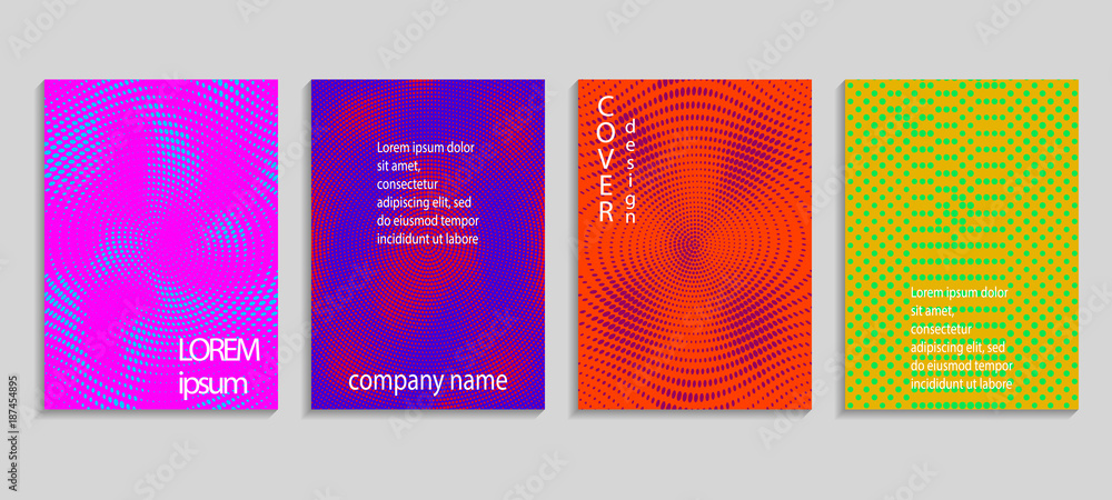 Minimal abstract vector halftone covers design. Future geometric template. Vector templates for placards, banners, flyers, presentations and reports