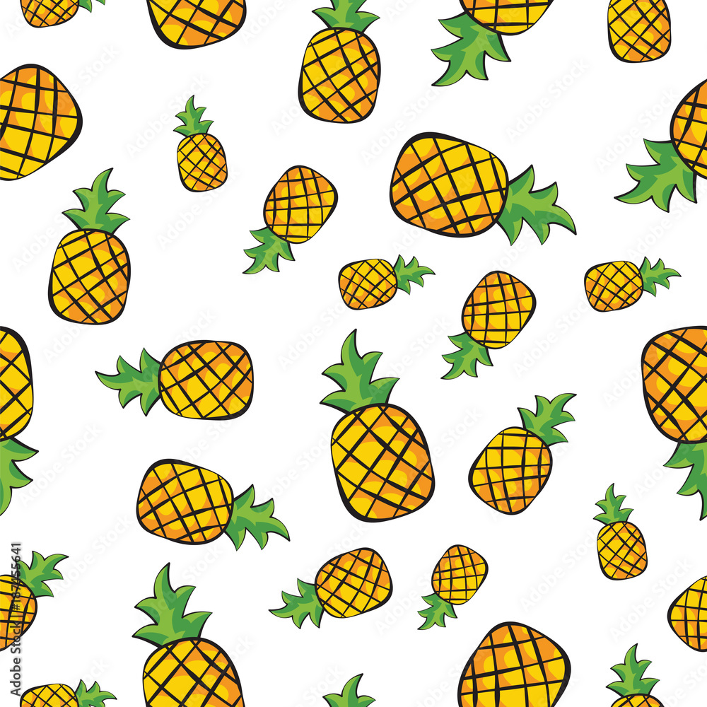 Fresh and juicy pineapples isolated on white background pattern vector Fresh and juicy pineapples isolated on white background pattern vector