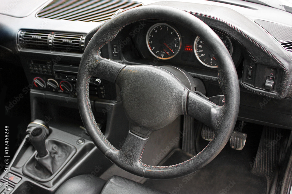  View of the interior of a modern automobile showing the dashboard