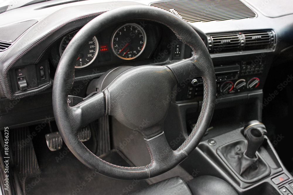  View of the interior of a modern automobile showing the dashboard