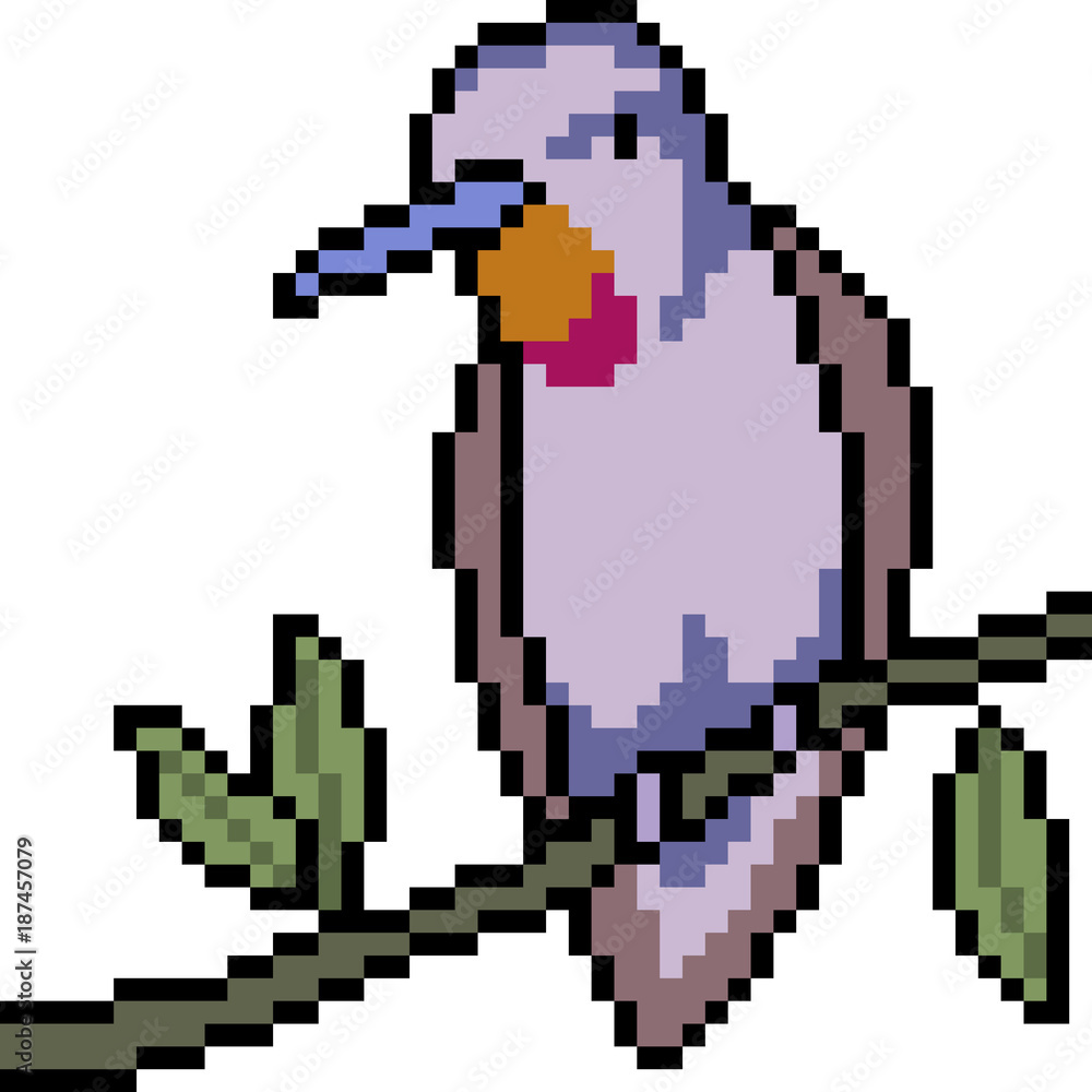 vector pixel art bird stand branch